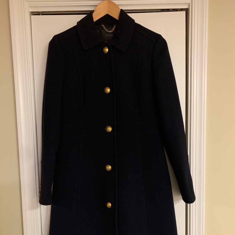 Navy lady day coat, mid length